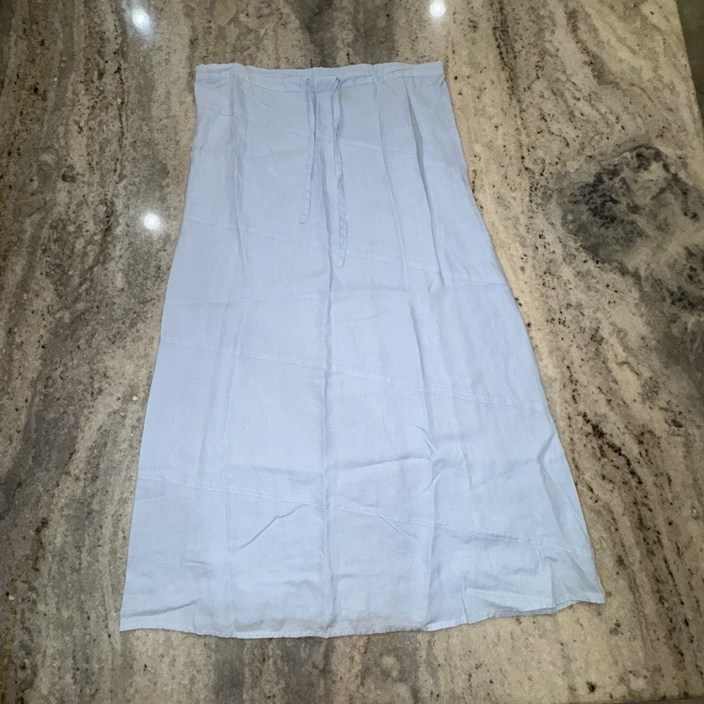 Alexandra Bartlett 100% Linen Midi Skirt Light Blue 36" Sz 6 Drawstring Beachy